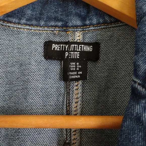 Pretty Little Thing Mid Blue Wash Button Up Lapel Detail Denim Mini Dress - Picture 7 of 8